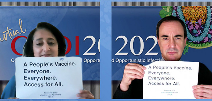 Fatima Hassan and Gregg Gonsalves call for global COVID-19 vaccine access at CROI 2021 opening plenary
