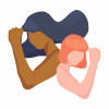 illustration two women figures flexing strong arms