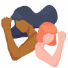 illustration two women figures flexing strong arms