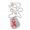 dog tags with red ribbon