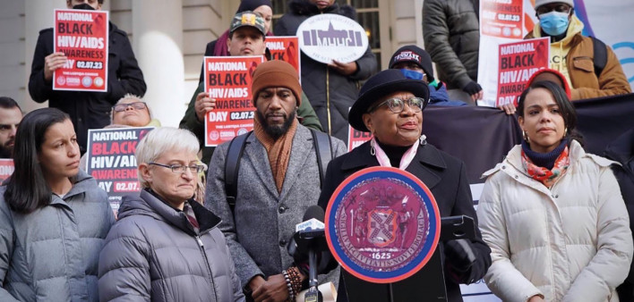 New York City Council Member Pierina Sanchez (bottom, far right) joined advocates at City Hall