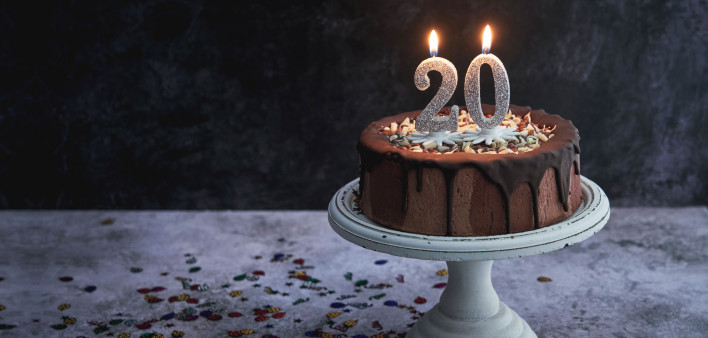 Cake with 20 candles birthday