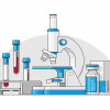 illustration microscope and test tubes mediction research