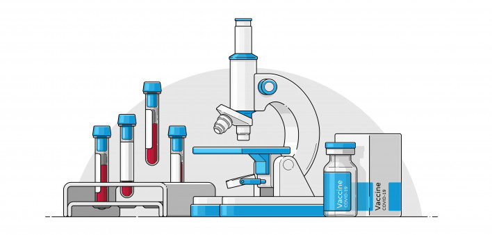 illustration microscope and test tubes mediction research