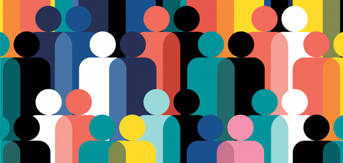 graphic of colored figures crowd