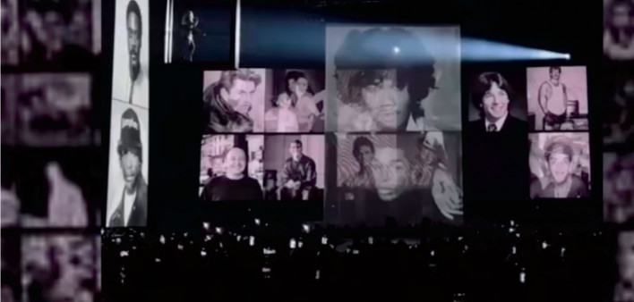 Photos projected at the Madonna concert