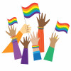 illustration LGBT+ flags and hands
