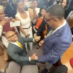 Venton Jones, a state lawmaker in Texas who is HIV positive, proposes to his partner, Gregory  Scott Jr., on the floor of the state House on January 14, 2025.