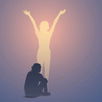 silouettes of a woman dark and light crowtch and standing