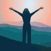 woman sunrise mountains illustration