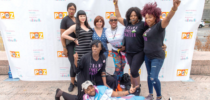National Trans Visibility March on DC Advocates gather at a POZ-sponsored banner